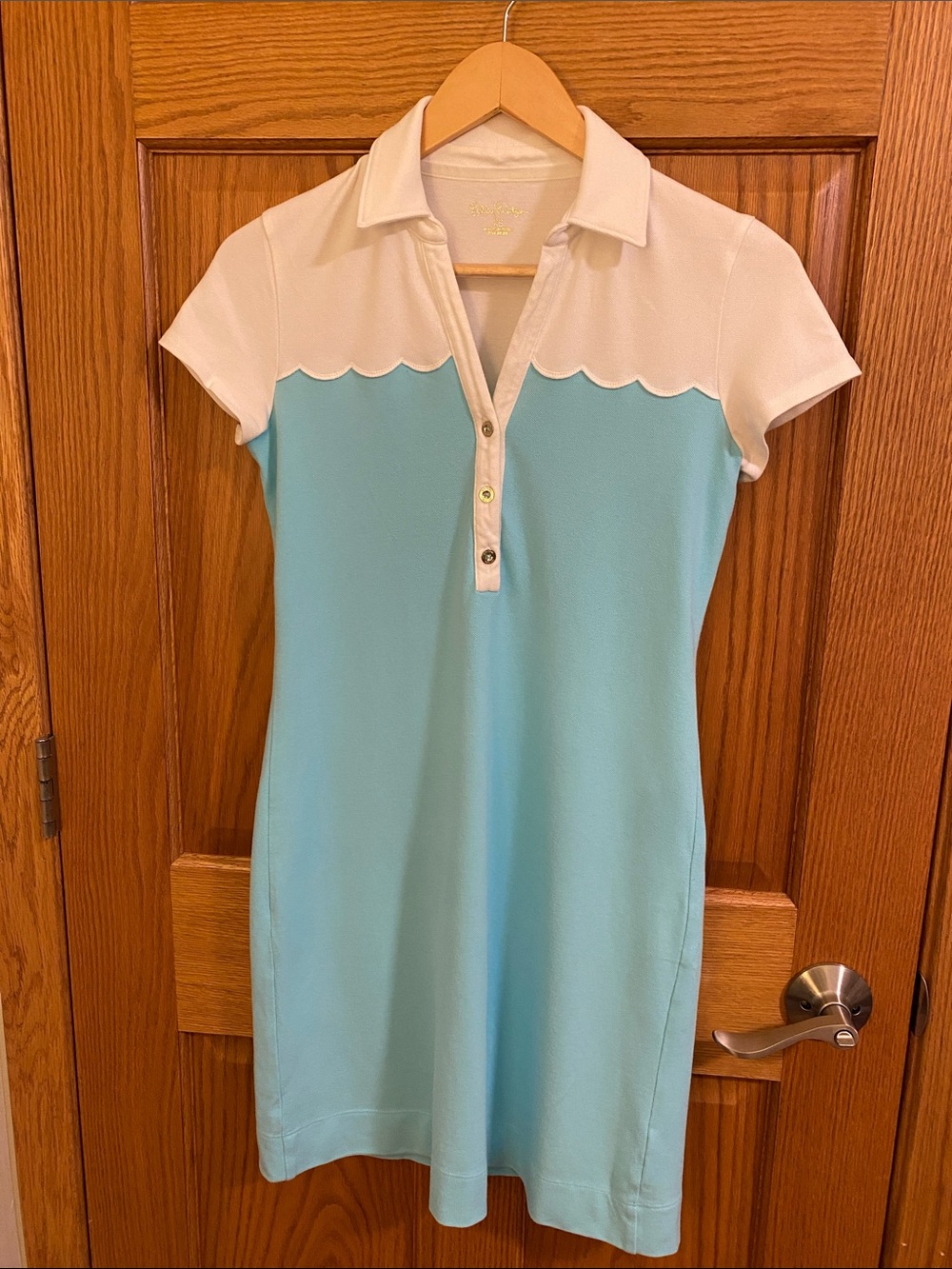 Lilly Pulitzer Light Blue Ibiza White Scallop Tonda Polo Spring Mini Dress XS